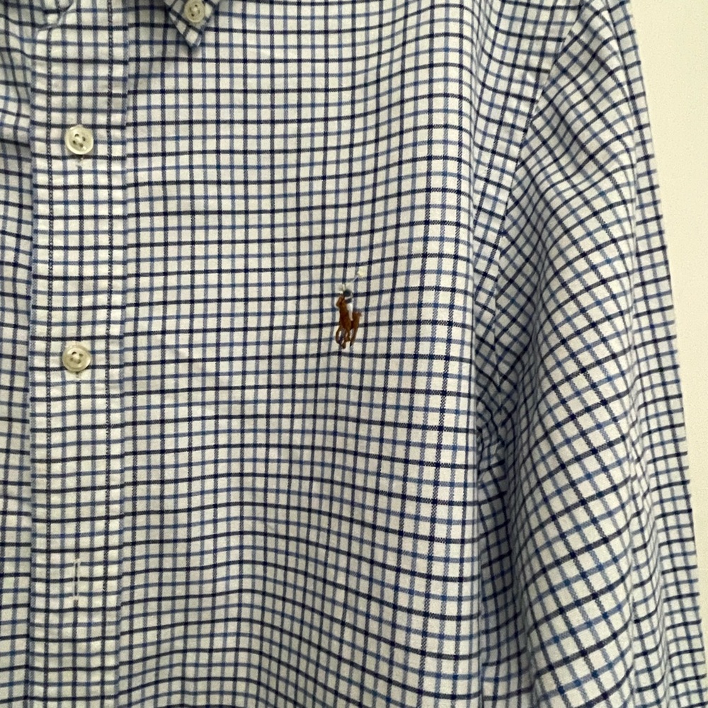 RALPH LAUREN Classic Fit Tattersall Button Down Shirt - White Navy Blue - Sz L - Picture 4 of 6